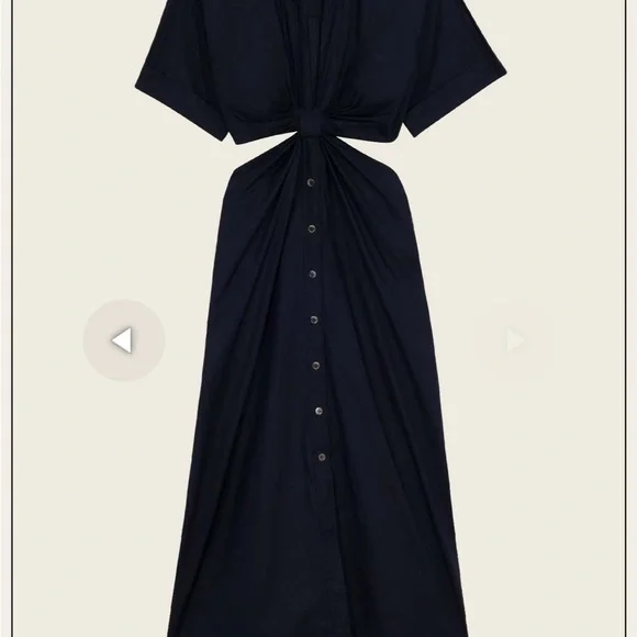 ALC Blue Midi Sundress with Notched Collar and Cuffed Sleeves